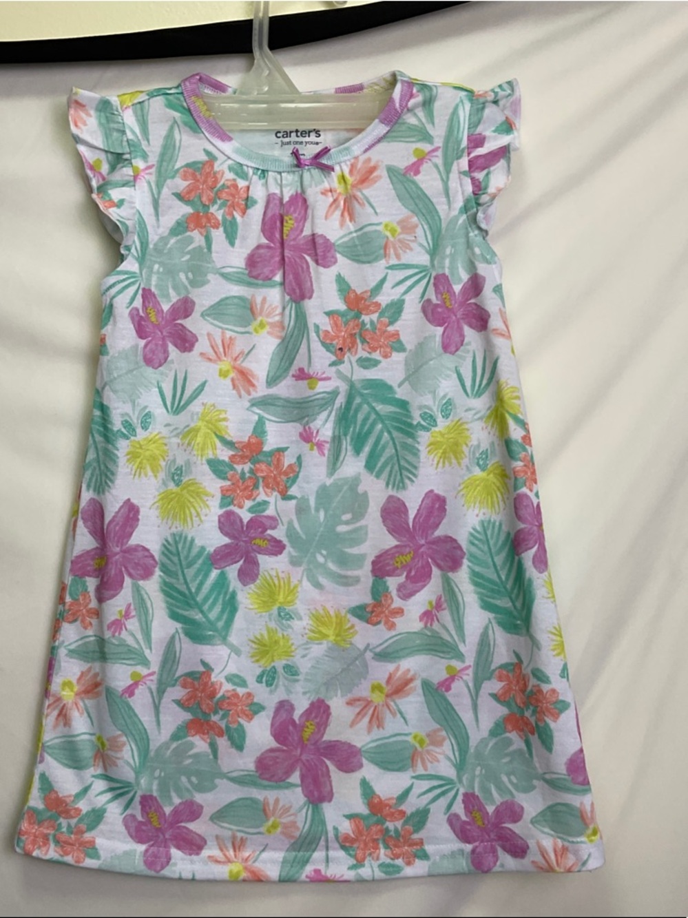 Carter's White Tropical Floral Dress with Pink, Green & Yellow Accents